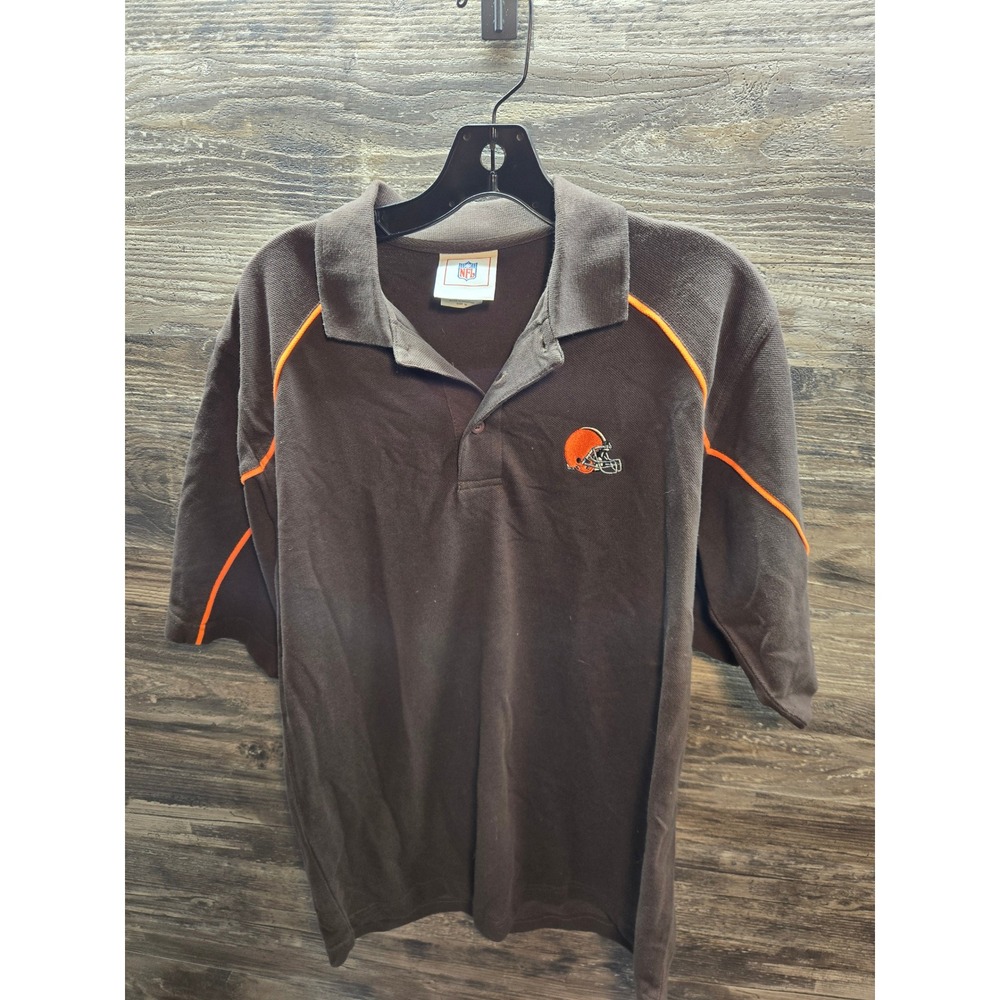 NFL Cleveland Browns Polo Shirt Brown Orange Piping VF Imagewear Mens‎ Size M